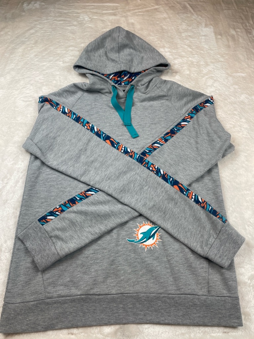NFL FIT CollabMiami Dolphins Gray Hoodie with Teal Drawcord and Orange-Teal Trim
